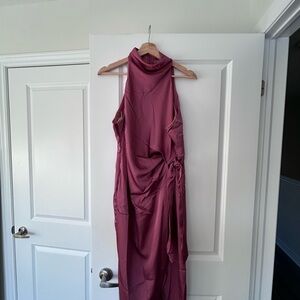 Plum High Neck Satin Sleeveless Wrap Dress - Cocktail Attire - NEVER WORN
